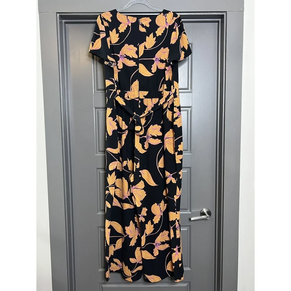 ModCloth Jumpsuit Women Plus 1x Black Floral Wide Leg‎ Orange Pink Spring Casual